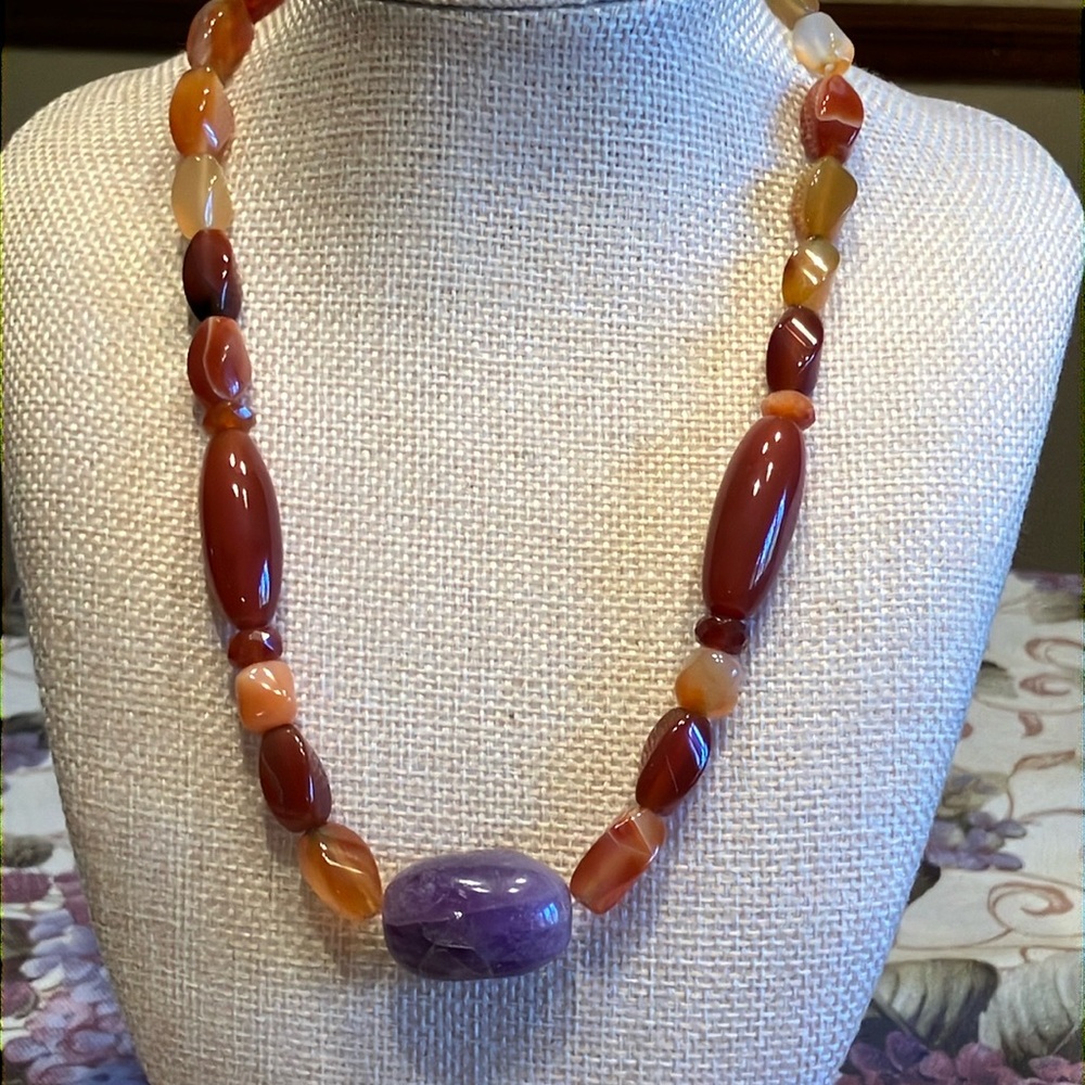 Metropolitan Museum of Art Carnelian and Amethyst Necklace STERLING 925